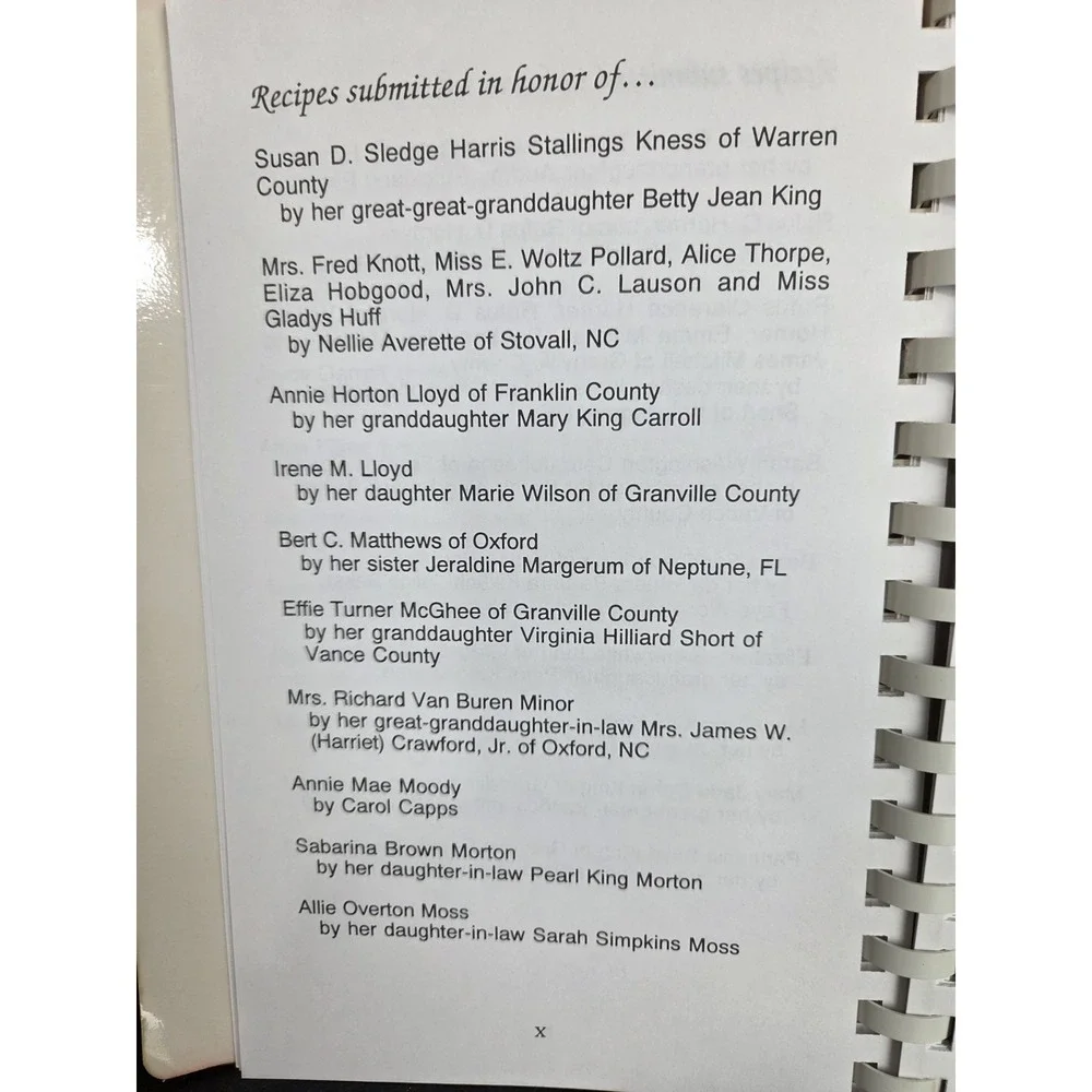 Granville County‎ North Carolina Commemorative Cookbook 1996 Vintage Spiral